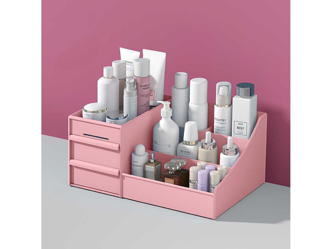 Caixa organizadora Maquiagem rosa de grande capacidade (26x16x11,8cm)