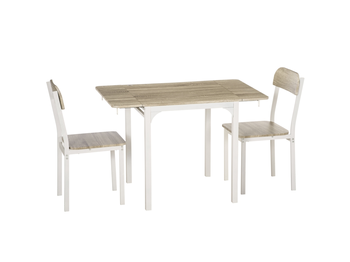 Conjunto de 2 Peças, mesa de Jantar Dobrável com 2 Cadeiras, mesa Rebatível, 110x70x75cm, branco+natural BTFORUS