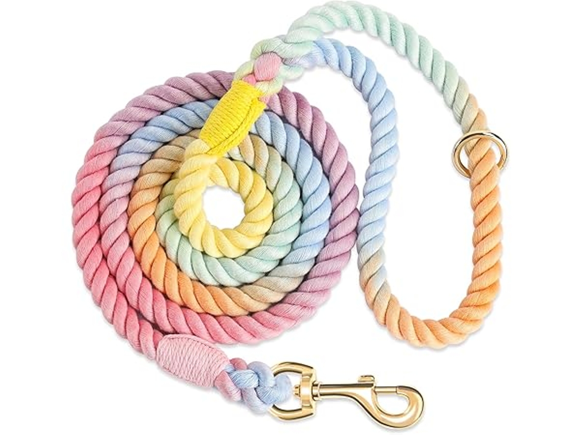 Trela para Cães em Cordão de Algodão Trançado À Mão, Tamanho Pequeno, Médio e Grande Adequado, Cor Macaron, 1,5 M, Ergonômico, Uso Diário STELASPLEN