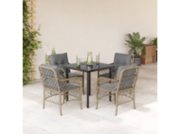 Vidaxl 5pcs Conj. Jantar Jardim C/ Almofadões Vime Pe Bege Misturado