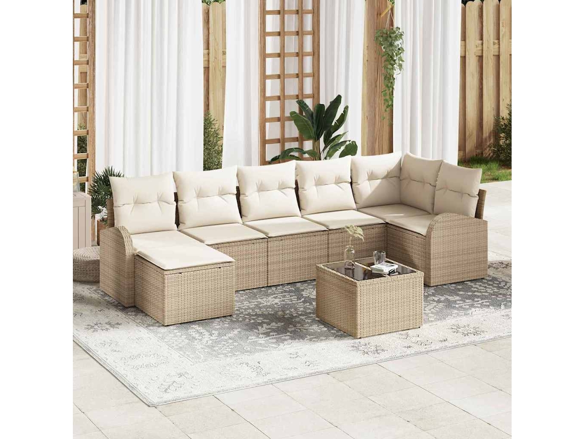 Vidaxl Conjunto De Sofás 8 Unid. Bege Vime Pe