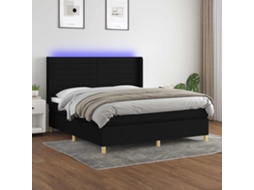 Vidaxl Cama Box Spring C/ Colchão E Led 180x200 Cm Tecido Preto