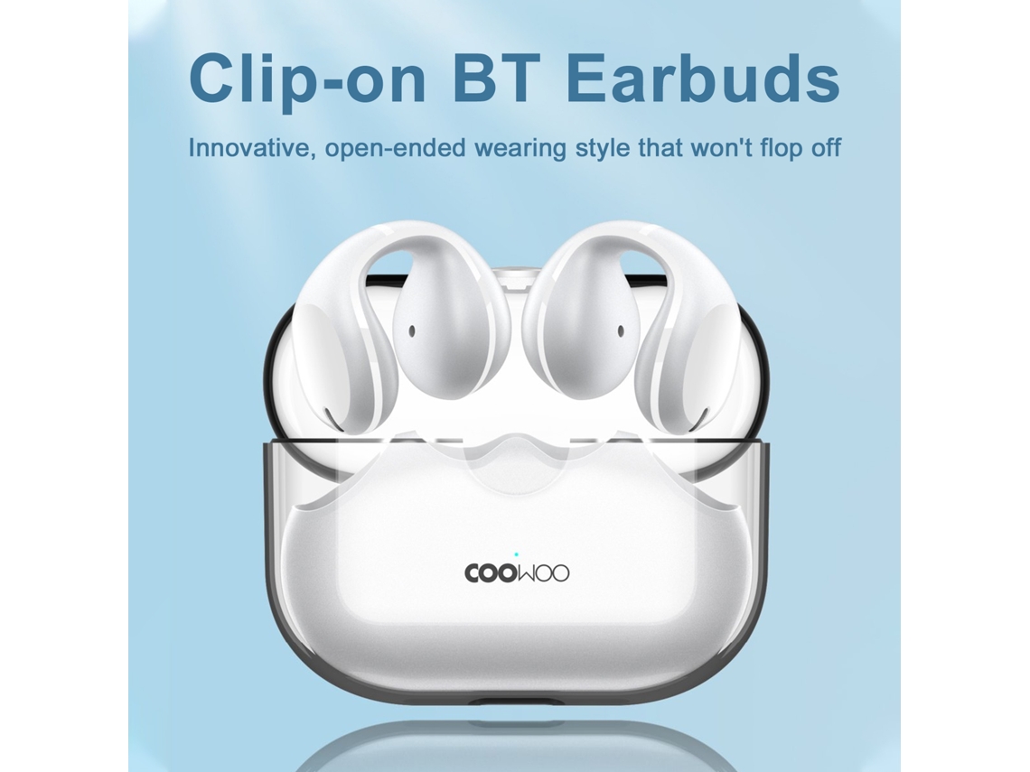 Mali fones de Ouvido Sem Fio Coowoo Clip on Condução Aérea Bt 5.2 20h Reprodução Ipx6 Carregamento Sem Fio para Esportes