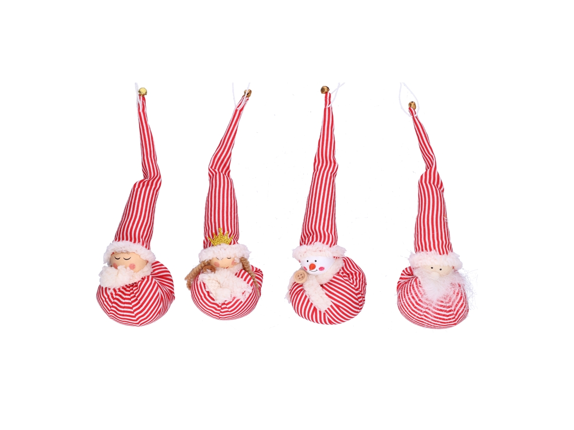 Mali pingentes de Duendes de Natal para Árvore Decorativos Macios Vermelho e Branco em Listras 4 Unidades