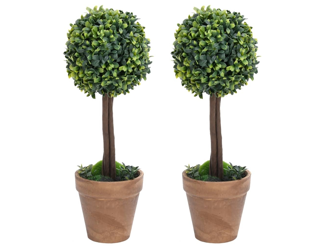 Vidaxl Plantas Bolas De Buxo Artificiais C/ Vasos 2 Pcs 41 Cm Verde