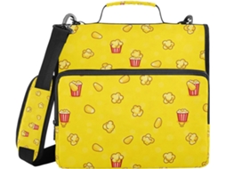 Pasta Amarela Com Estampa De Pipoca, Fecho Com Alça, Vários Bolsos De 3, 8cm, 3 Selos, Portfólio E Acessórios De
