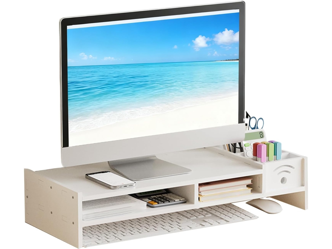 Suporte Para Monitor De Computador Suporte De Mesa De 2 Níveis, Base Para Computador Com Organizador De Armazenamento E 10 Gokoco