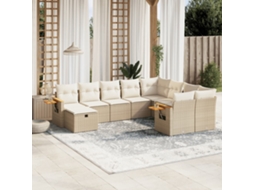 Vidaxl 10 Pcs Conjunto De Sofás P/ Jardim Com Almofadões Vime Pe Bege