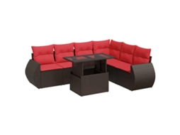 Conjunto 7 Sofás Jardim C/ Almofadões Vime Vidaxl Pe/acácia Castanho