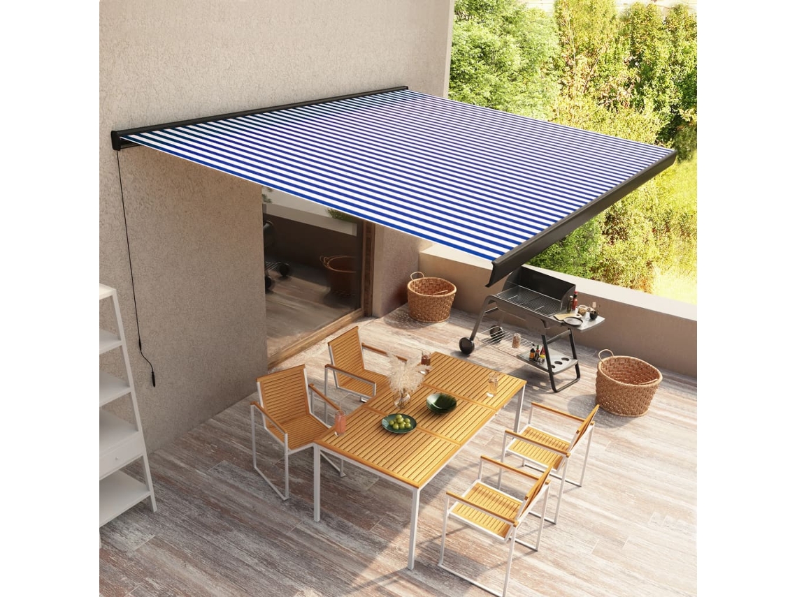 Vidaxl Toldo Manual Com Caixa 400x300 Cm Azul E Branco