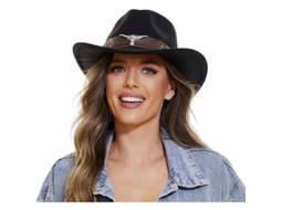 2026-sombrero Vaquero Clásico Para Hombre Y Mujer Con Ala Ancha Y Cinturón Occidental Qoi Negro