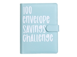 100-envelope Challenge Binder, A5 Light Blue With White Lettering, 25-four Grid Card Sleeves And 100day Stickers For