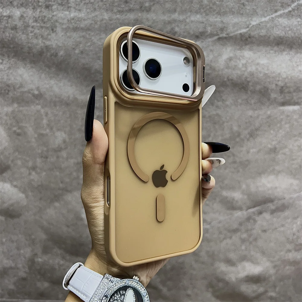 (iphone 15 Plus, Dourado) Capa Fosca Magnética Semitransparente Para Iphone, Compatível Com Magsafe.