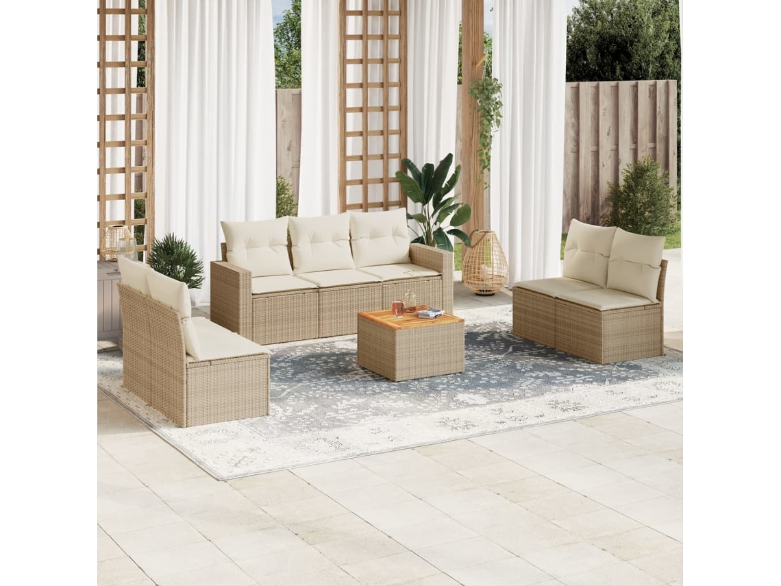 Vidaxl 8 Pcs Conjunto De Sofás P/ Jardim Com Almofadões Vime Pe Bege