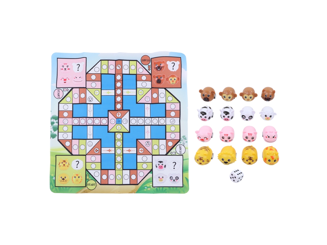 Primerox tapete de Xadrez Voador para Crianças Macio com Peças Animais e Dado 88,5x88,5cm