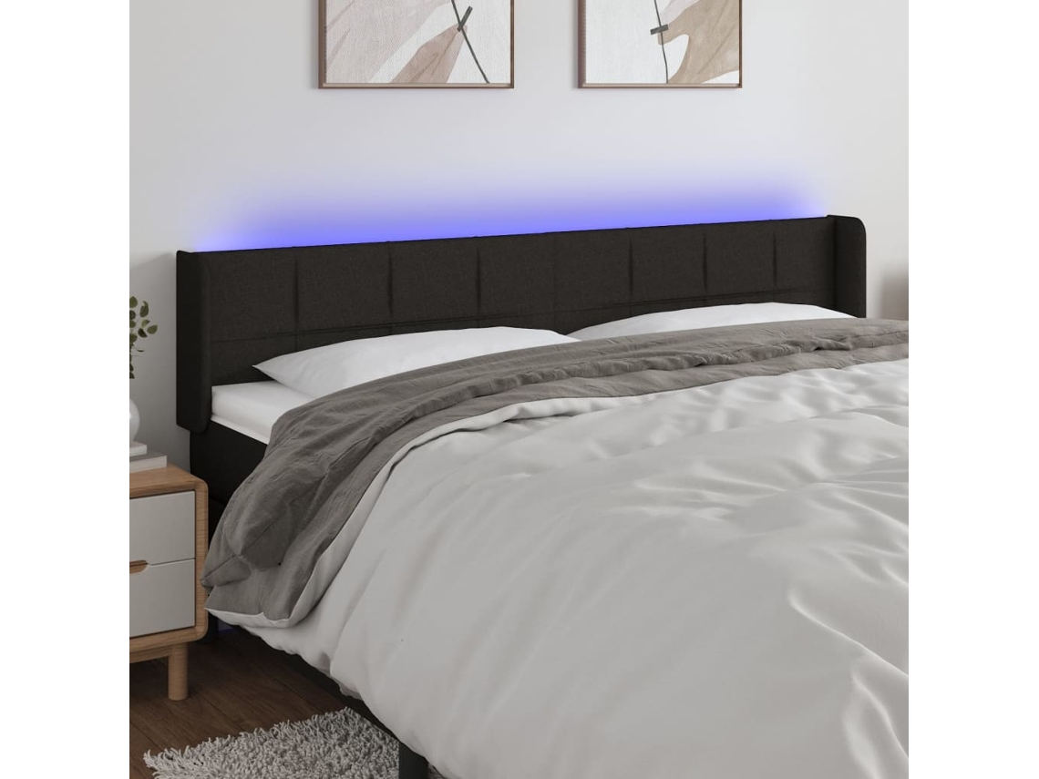 Vidaxl Cabeceira De Cama C/ Luzes Led Tecido 183x16x78/88 Cm Preto