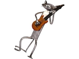 Escultura Criativa Tocando Guitarra Prateada Ideal Decoração Escritório Gato GOKOCO