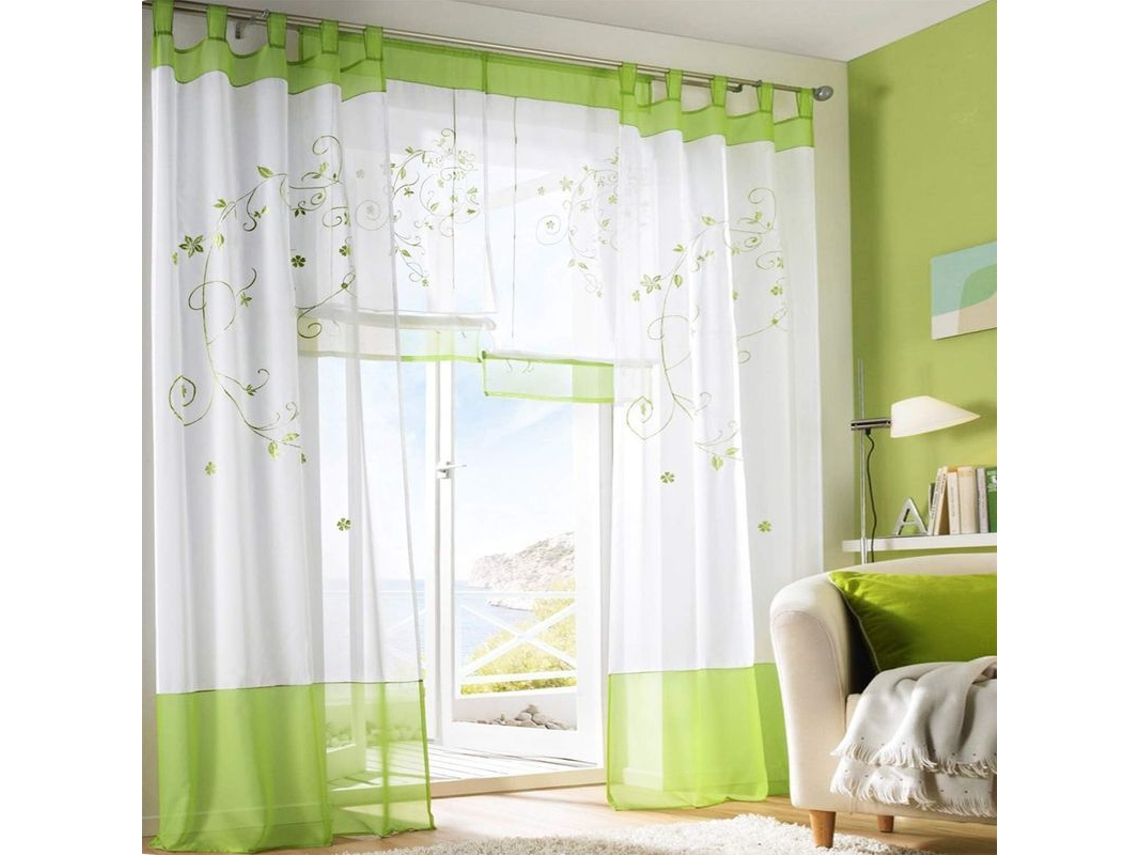 Cortinas transparentes de cetim com bordado floral, 2 painéis, verde, 140x225cm NOVA LINE