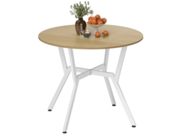 Mesa De Jantar Redonda Para 2 Pessoas,cozinha Industrial Com Pés De Aço Curvos,90x90x76cm,acabamento Natural E Branco