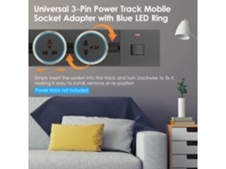 Tomada de trilho elétrica universal YURU 3 pinos com anel LED azul, adaptador seguro