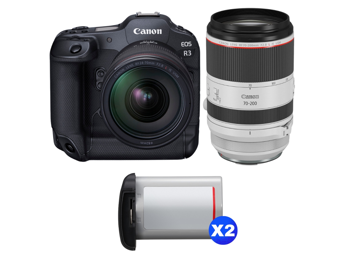 Eos R3 + Rf 24 70mm F/2.8 L Is Usm + Rf 70 200mm F/2.8 L Is Usm + 2 Canon Lp e19 + Ebook “20 Dicas para Fotos Que Impressionam” CANON