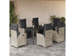 7 Pcs Conj. Jantar P/ Jardim C/ Almofadões Vime Pe Cinza Claro Dkd Home Decor