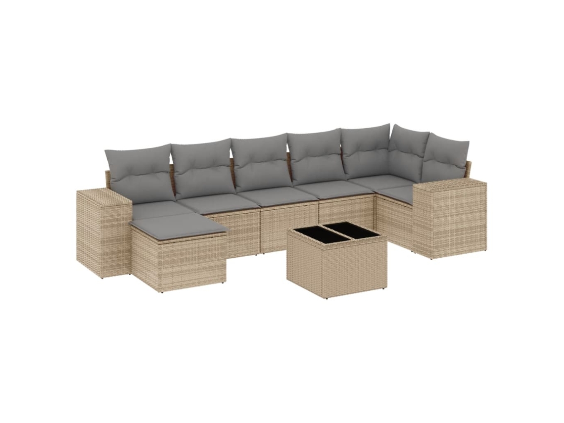 Conjunto de 8 sofás de jardim com almofadões Vime Pe Bege MAISON EXCLUSIVE (8 peças)