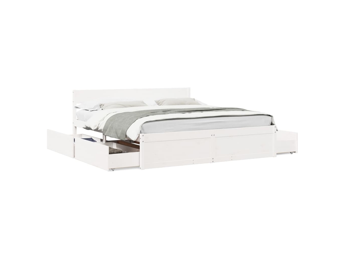 Cama Sem Colchão 200x200 cm Madeira de Pinho Maciça Branco MAISON EXCLUSIVE