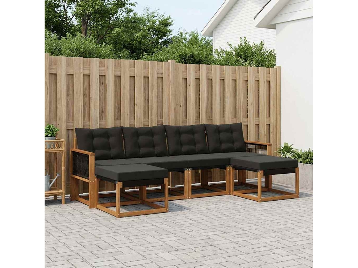 Vidaxl Conjunto De Sofás Para Exterior 6 Pcs Natural E Preto