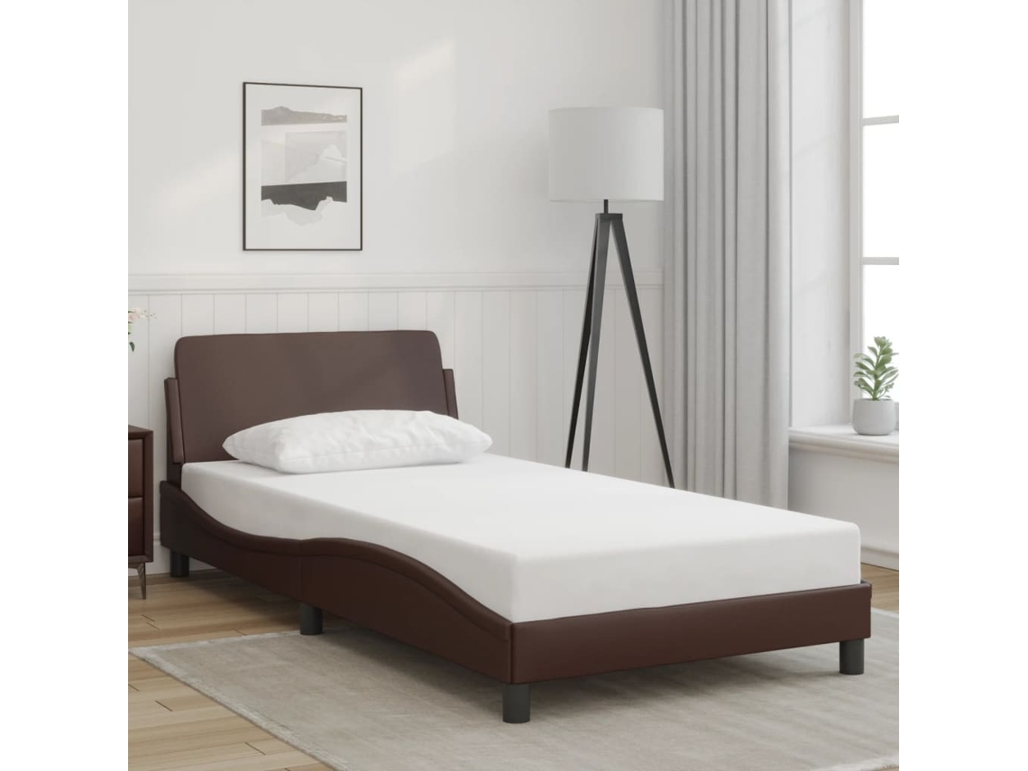 Estrutura Cama C/ Cabeceira 100x200cm Couro Artificial Castanho