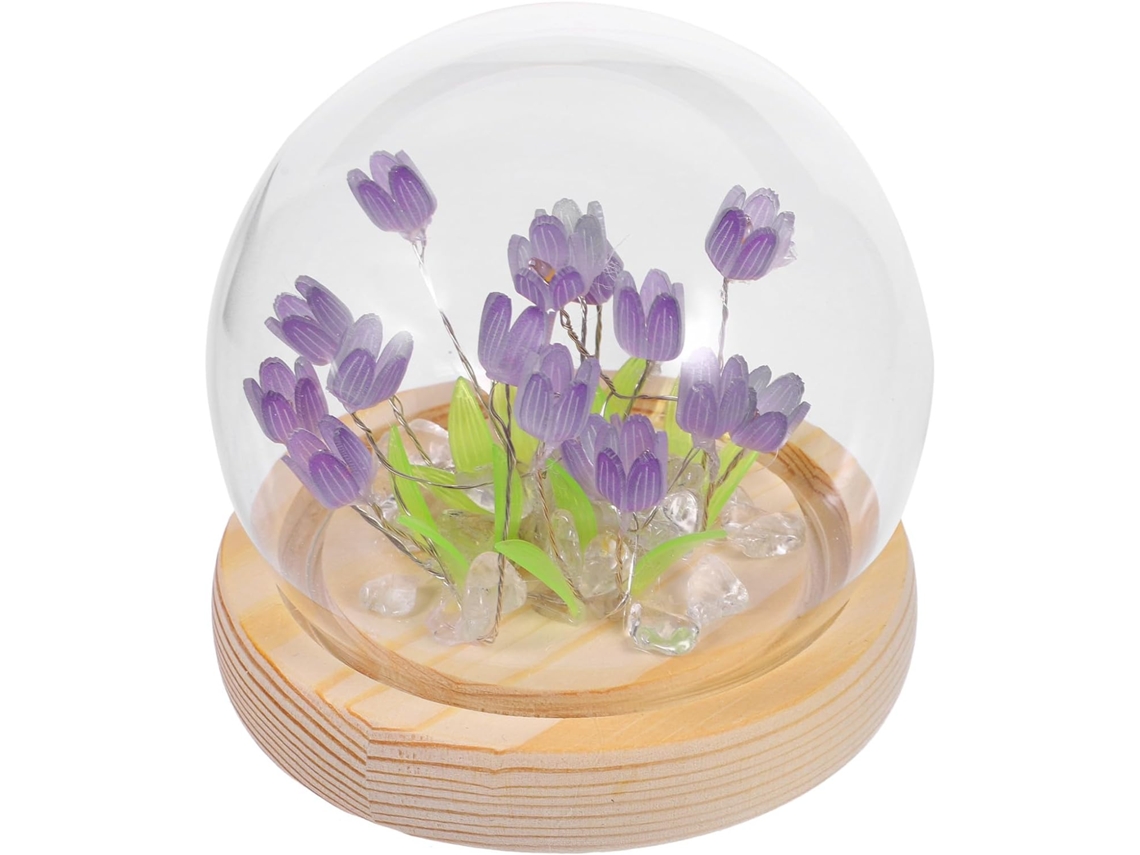 Abajur Artesanal Em Forma De Tulipa, Feito Vidro E Madeira, Com Luz