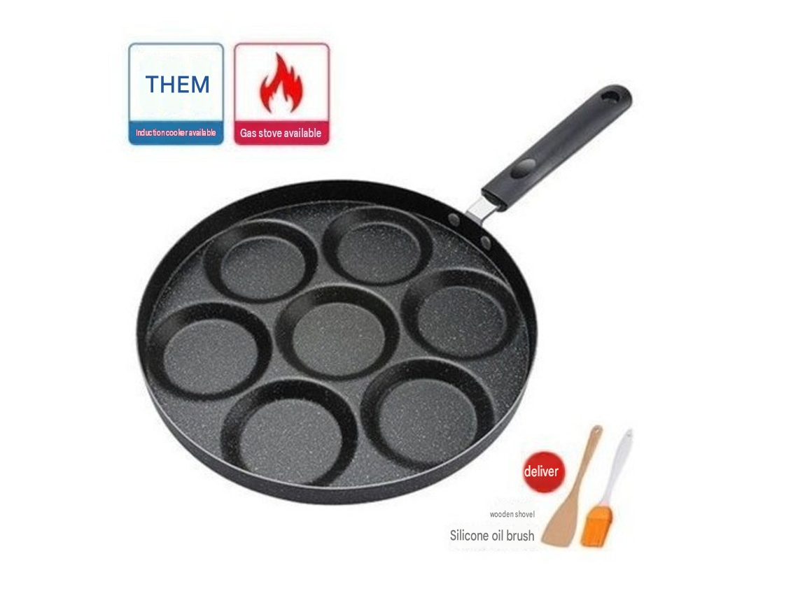 Fritadeira Antiaderente Para Ovos Com Capacidade Para 7 Xícaras, Ideal Para Omeletes E Mini Panquecas, Acompanha Espátula E Pincel De Madeira.