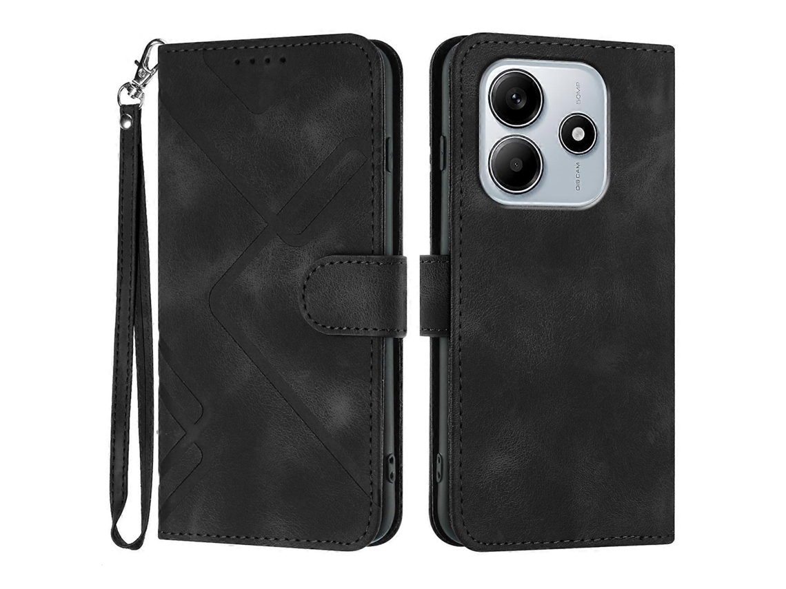 Capa Tipo Carteira Para Xiaomi Redmi Note 13 4g Com Estampa De Couro Pu E Alça Preta