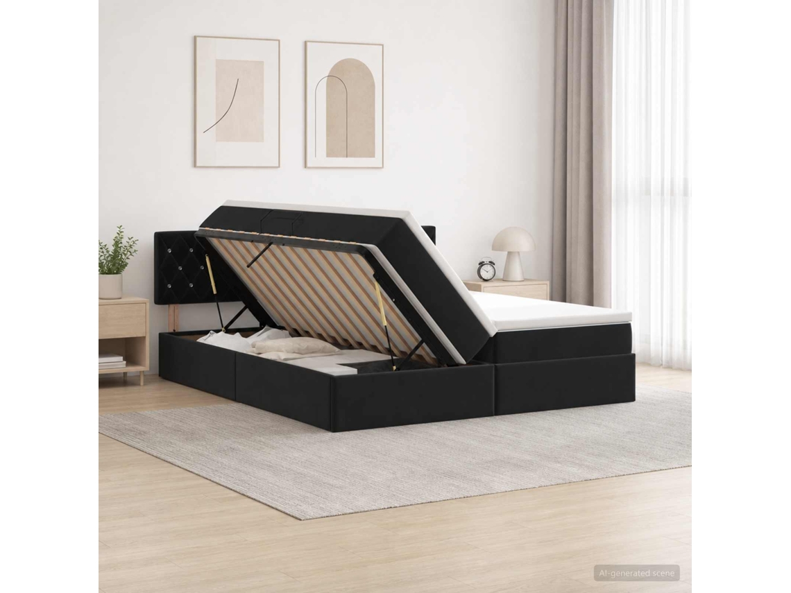 Vidaxl Cama Com Armazenamento Com Cabeceira 2 Unid. Preto