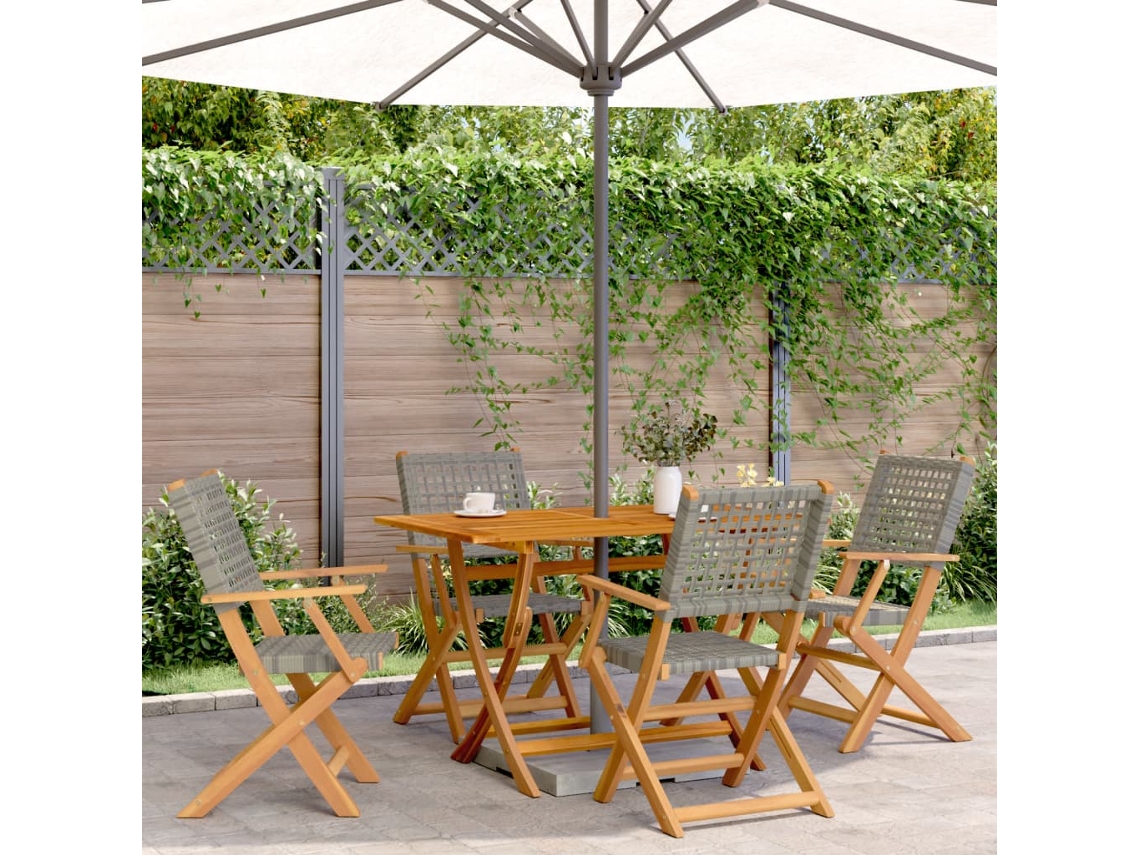 Vidaxl 5 Pcs Conjunto de Jantar P/ Jardim Vime Pe/madeira Maciça Preto