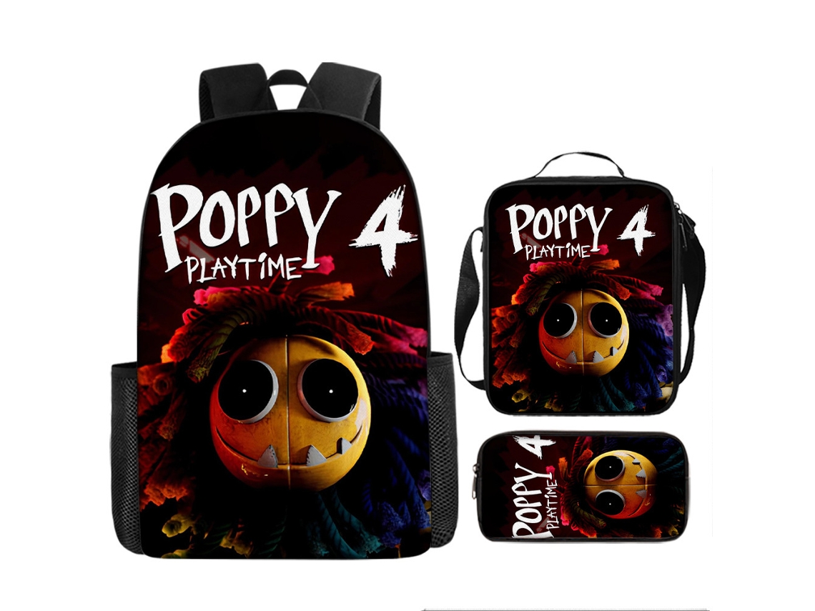 Conjunto De Três Peças De Mochila Infantil Com Estampado De Desenhos Animados: Mochila Escolar Com Alças, Lancheira Térmica E Estojo, Modelo 4