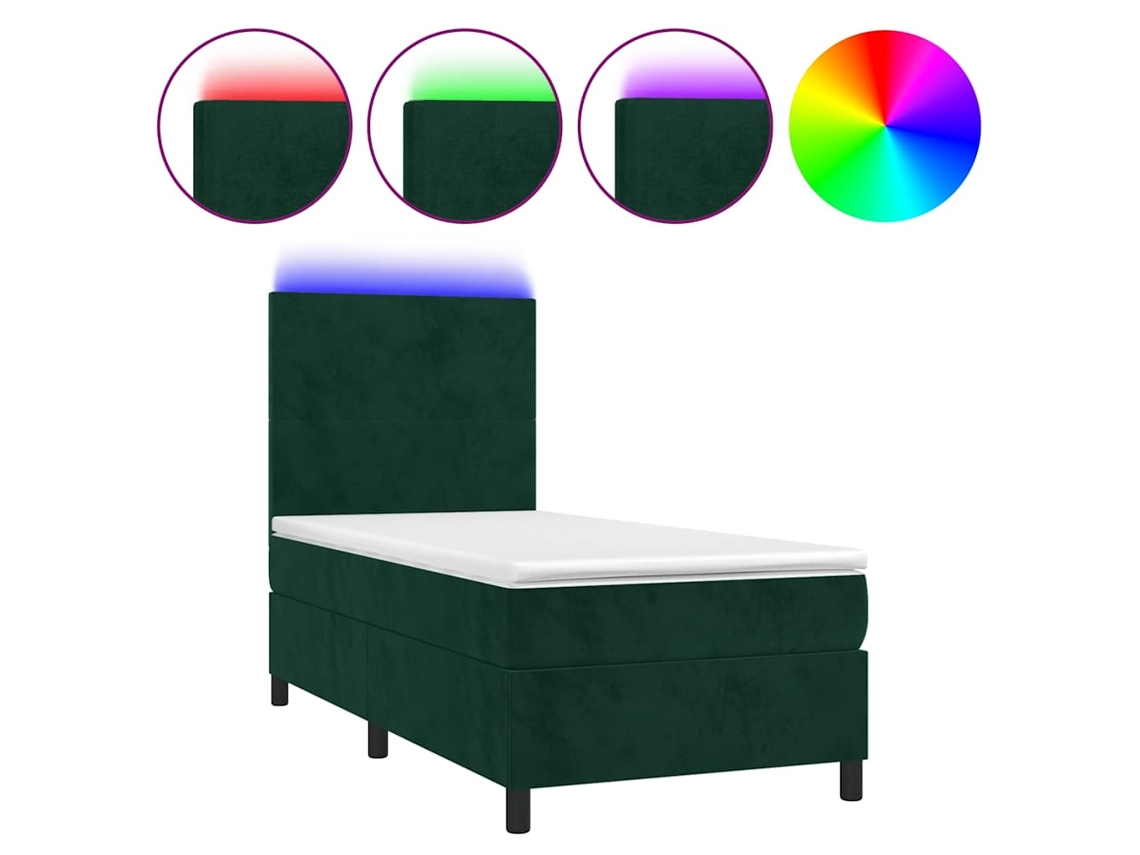 Conjunto 1 Cama Box Spring Vidaxl Verde Veludo (193 X 90 X 128 Cm)