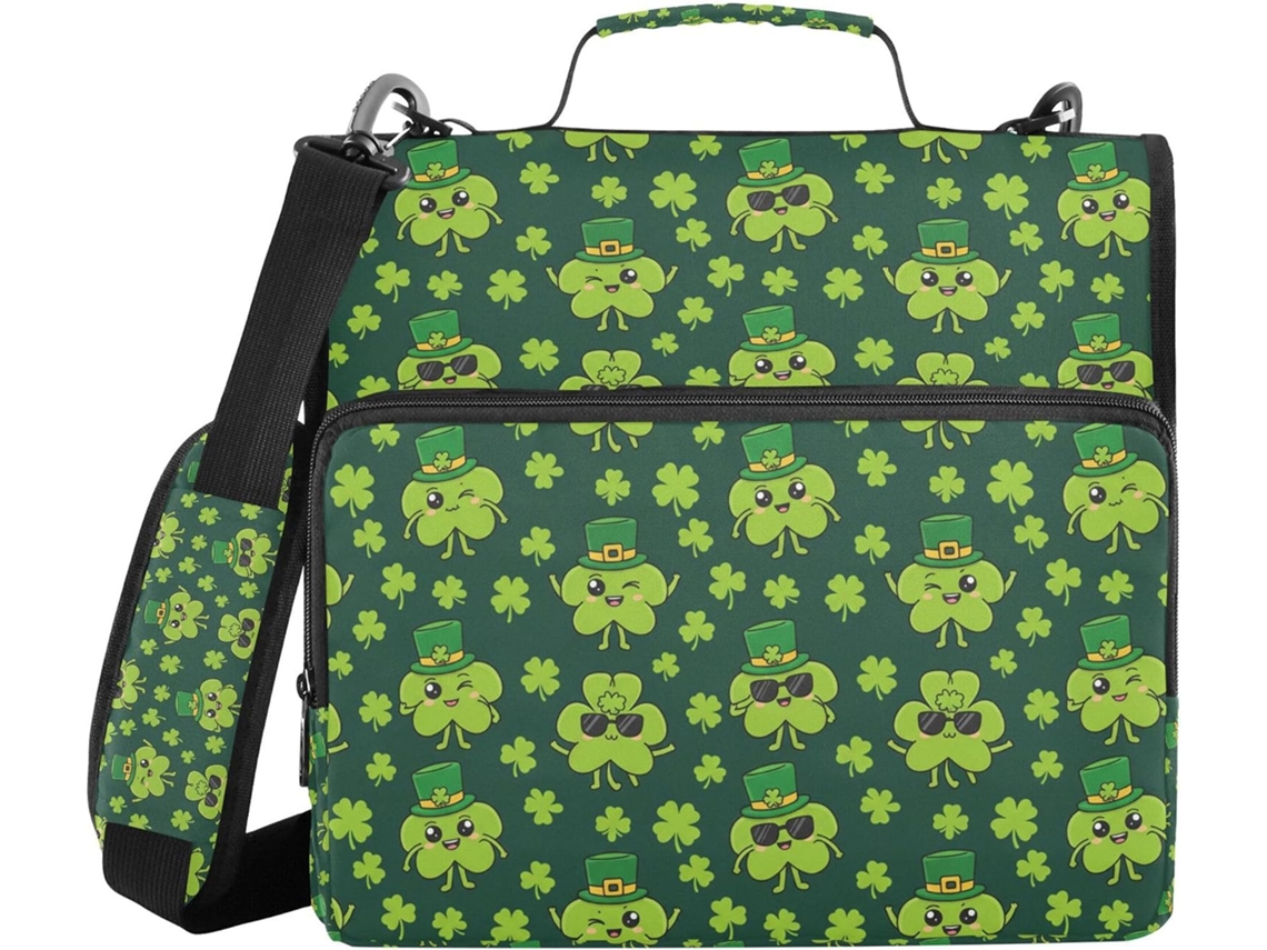 Pasta Kawaii Com Trevo De São Patrício, Bolsos Extras, Alça, Grande Capacidade De 3, 8cm, 3-estojos Lápis Em