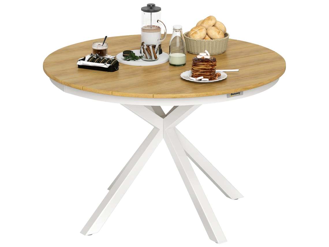 Mesa de Jantar redonda Ø118cm, estrutura de alumínio, para varandas e pátios, teca