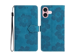 Capa Em Couro Pu, Com Porta Cartões, Para Apple Iphone 16 Plus - Cor Azul