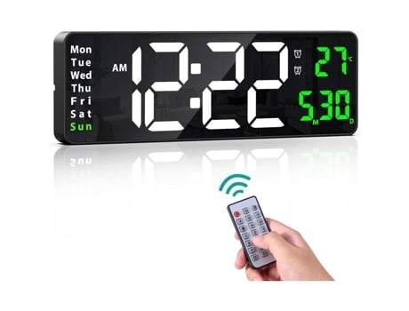 Relógio de parede digital LED Netboat de 16 polegadas, despertador digital com controle remoto, 2 alarmes, visor grande, brilho ajustável e temporizador.