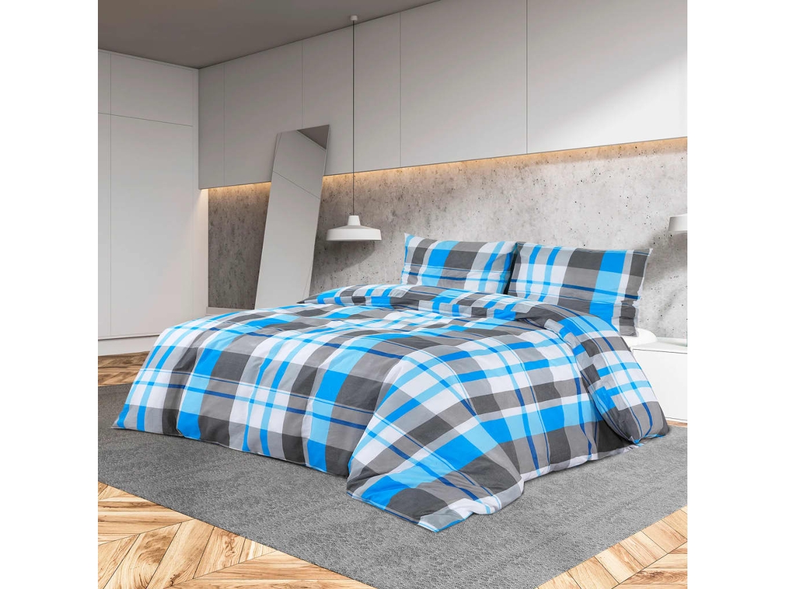 Vidaxl Conjunto De Capa De Edredão 200x220 Cm Algodão Azul E Cinza