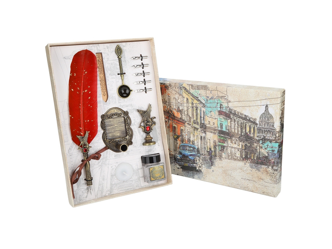 Caneta de Caligrafia Clássica Retrô Conjunto Presente Feriado Vermelho