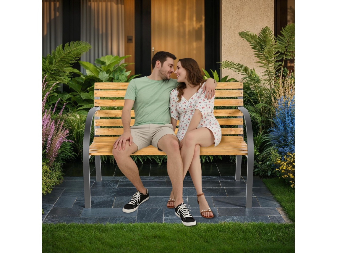 Madeira, Tectake, Banco Jardim Assento Exterior Confortável, Resistente Durável Firme Fácil Montagem Leve Portátil, Castanho, 119,5x62x83cm