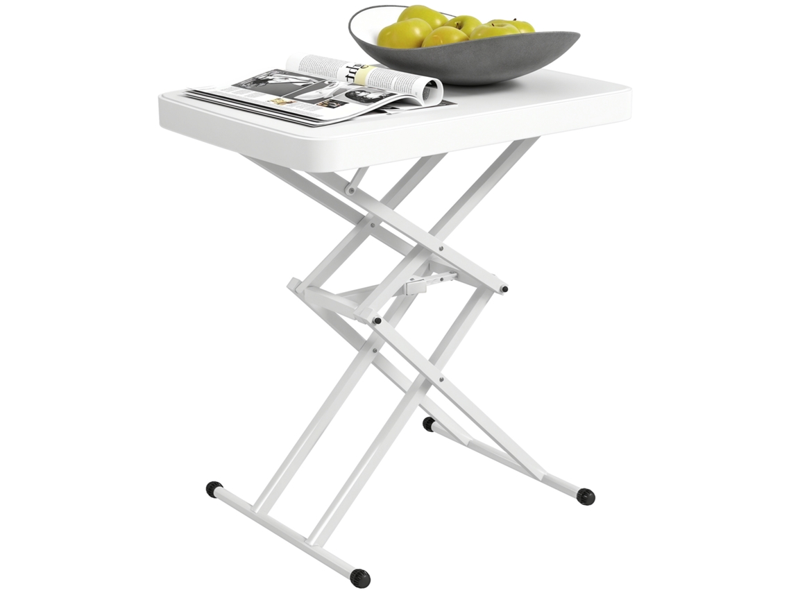 Mesa lateral dobrável CHEZMOI em HDPE, ajustável em 5 níveis, 65x45x70cm, branca