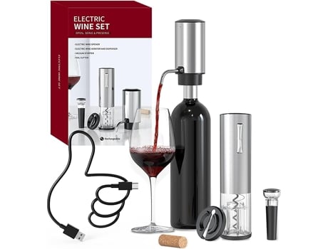 Conjunto De Oferta Para Vinho Com Saca-rolhas Elétrico 4 Em 1 E Abre-cápsulas De Vinho Recarregável, Prateado