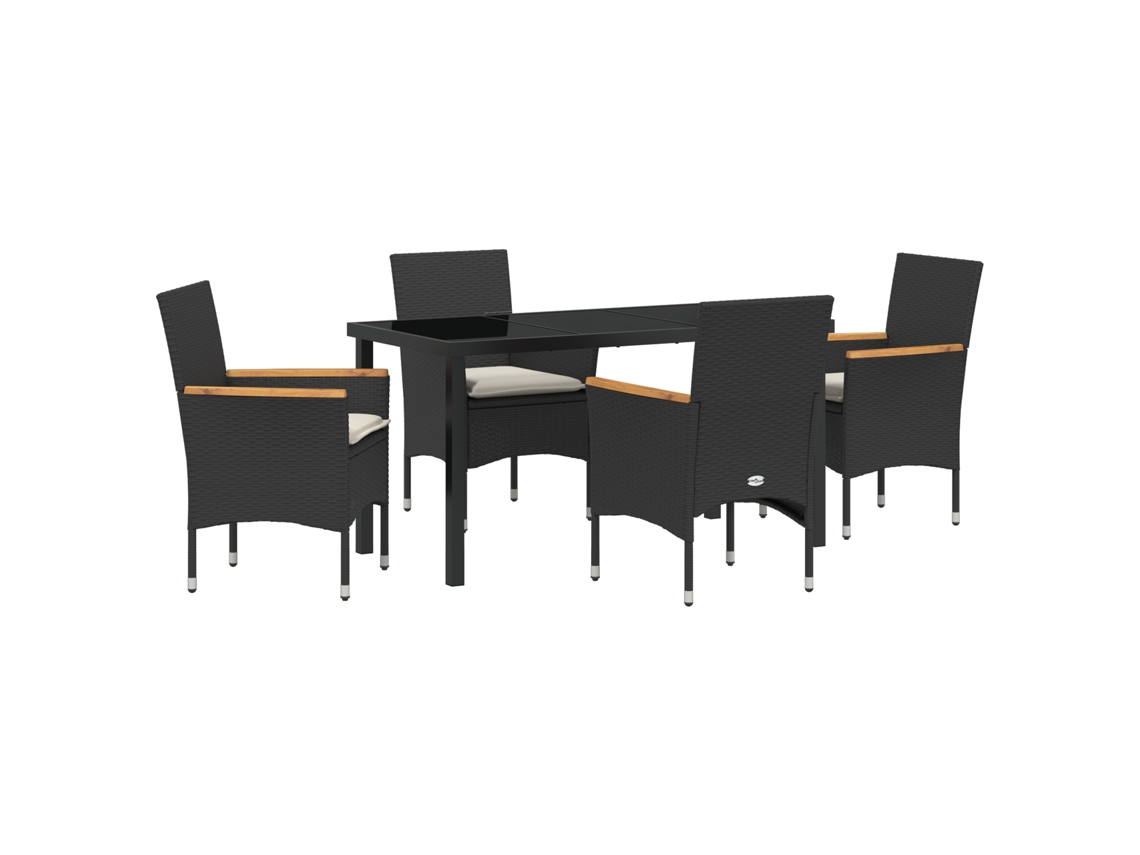 Conjunto 5 Conjunto De Jantar Para Jardim Vidaxl Preto Vime Pe (140 X 70 X 73 Cm)