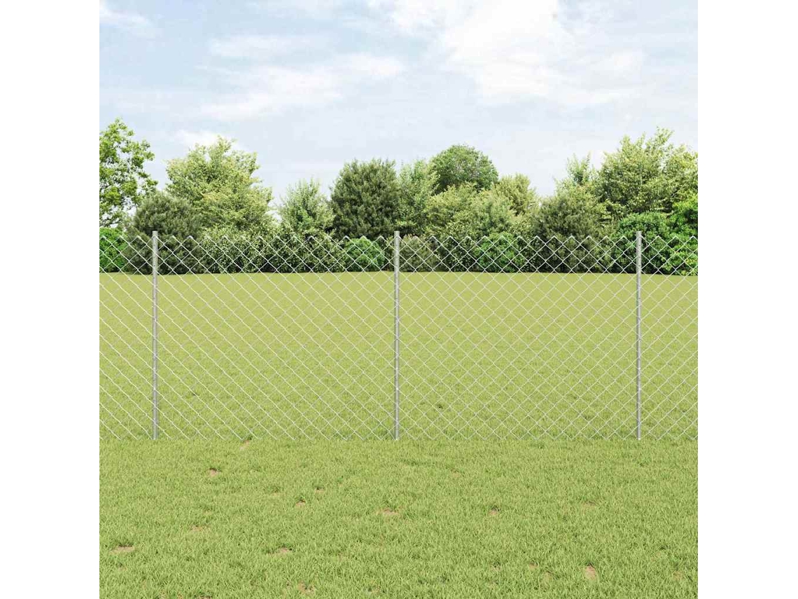 Vidaxl Cerca De Elos Com Poste 10 X 1 M Aço Galvanizado Prateado Malha