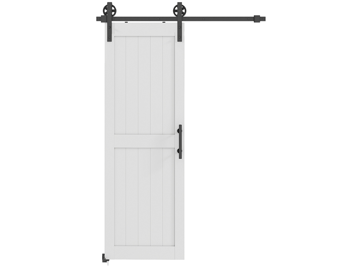 Porta de Correr de Celeiro com Ferragens, Maçaneta, Rolo e Guia Melhorado para o Piso do Banheiro e Sala de Estar, 71,5x213,4 Cm Branco Ge