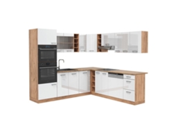 Cozinha de canto R-Line, 237 x 60 cm sem bancada, branco brilhante/carvalho dourado, Vicco